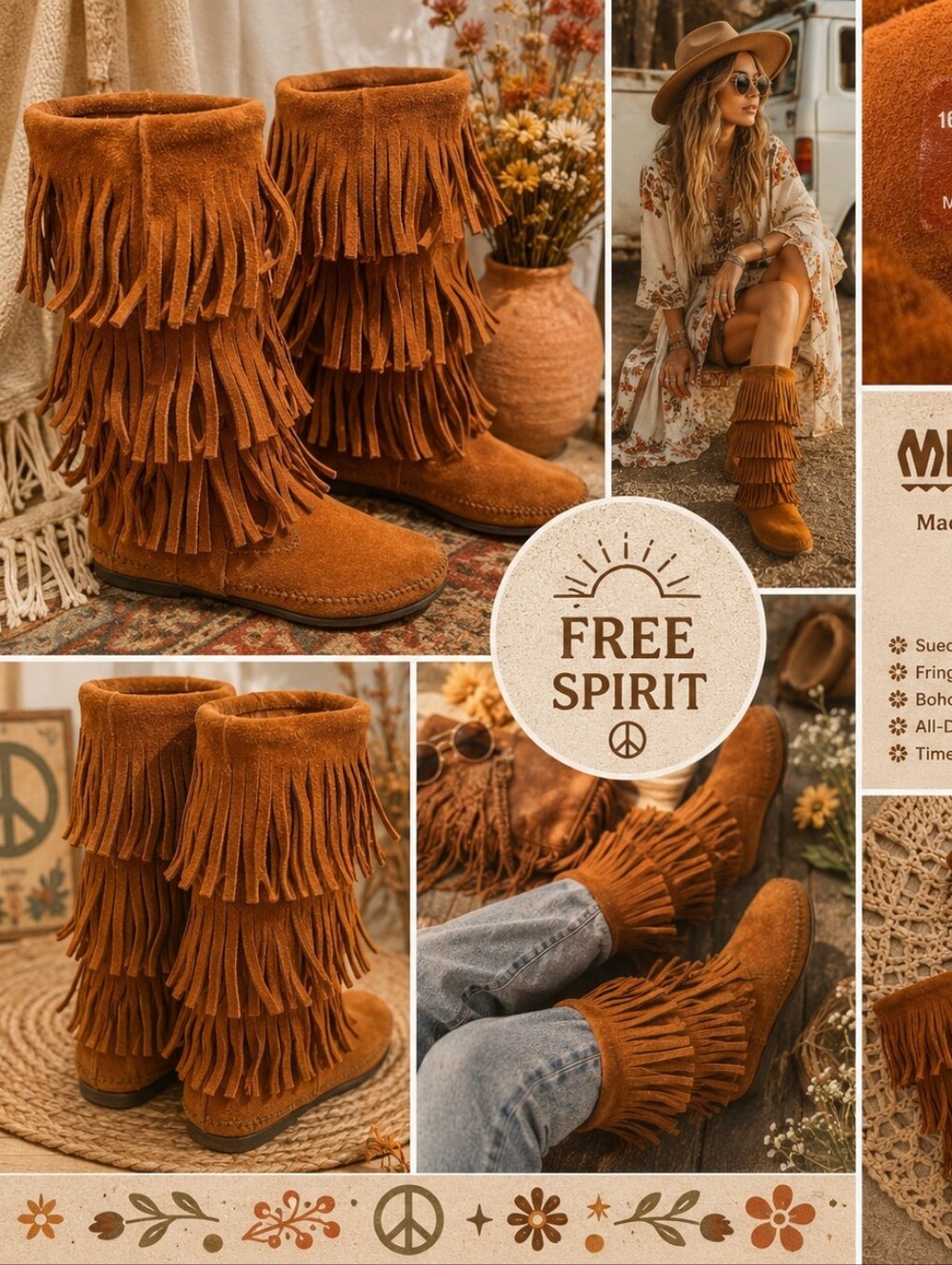 Minnetonka Suede Fringe Boots — Rust